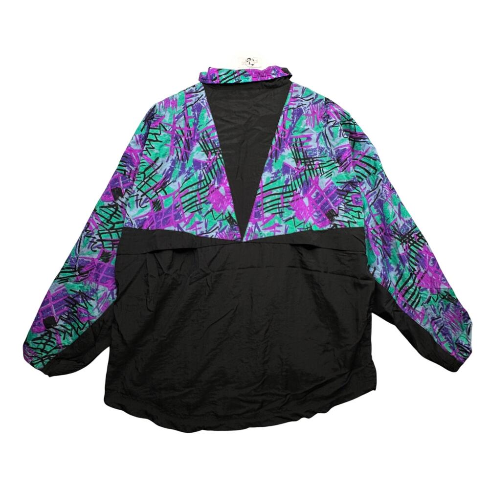 Vintage 80s Reebok Geometric 1/4 Zip Anorak Windbreaker Jacket Women XL Tagged S